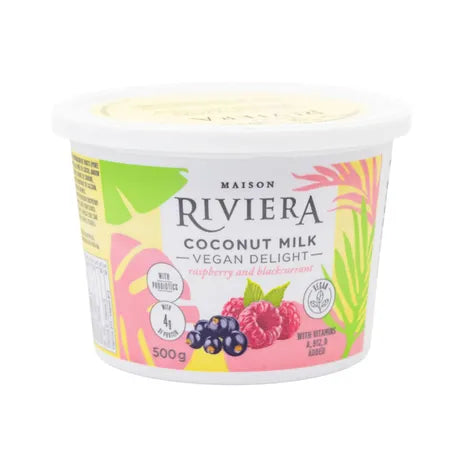 Riviera Vegan Delight Raspberry & Blackcurrant Coconut Milk Yogurt (6x500g) (jit) - Pantree