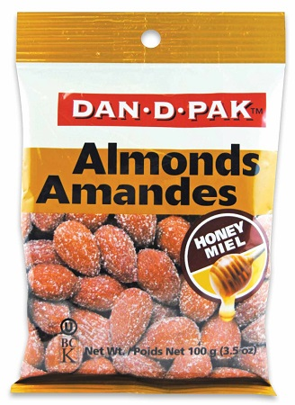 Dan-D Pak Almonds Honey Roasted (Kosher) (12-100 g) - Pantree