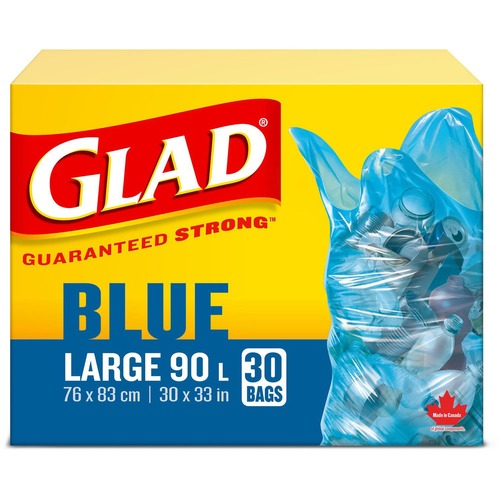 Glad Blue Recycle Large 90L Bags (Large Size - 90 L - 30" (762 mm) Width x 33" (838.20 mm) Length - Blue - 30/Box - Garbage) (jit) - Pantree