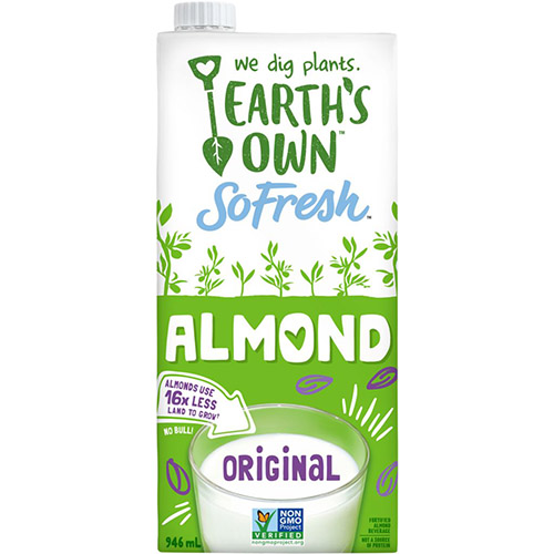 Earth's Own Almond Beverage Original (Non-GMO, Gluten Free, Kosher) - UHT (12-946 mL - Shelf Stable) (jit) - Pantree
