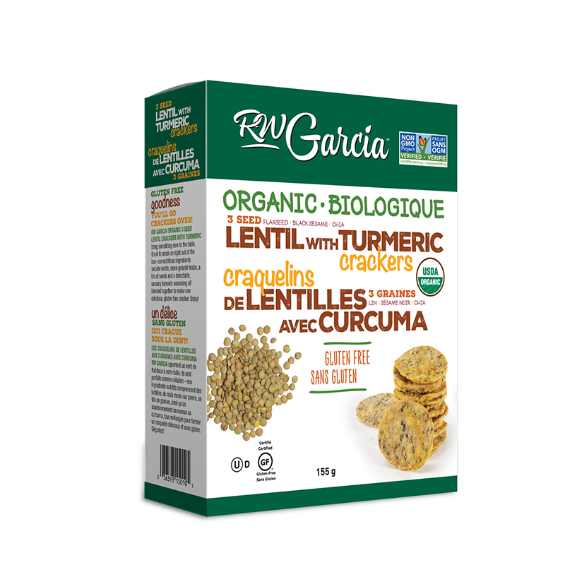 R.W.Garcia 3 Seed Crackers Lentil with Turmeric (Gluten Free, Organic, Non-GMO, Kosher) (6-155 g) (jit) - Pantree