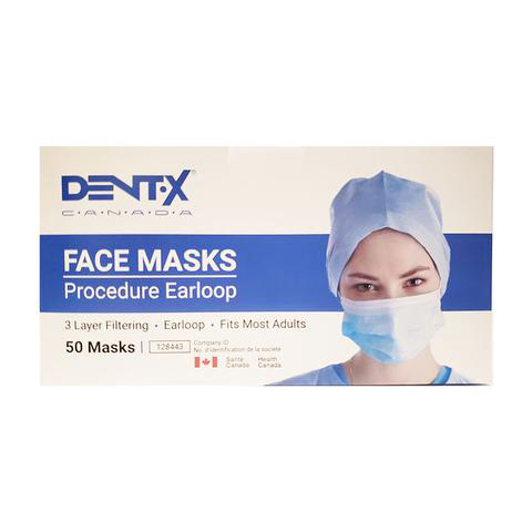 Dent-x 3-Ply Medical Face Mask w/ Earloop - ASTM Level 3, BFE> 99.88% (What Dentists Use) (50 Masks (Made In Canada)) - Pantree