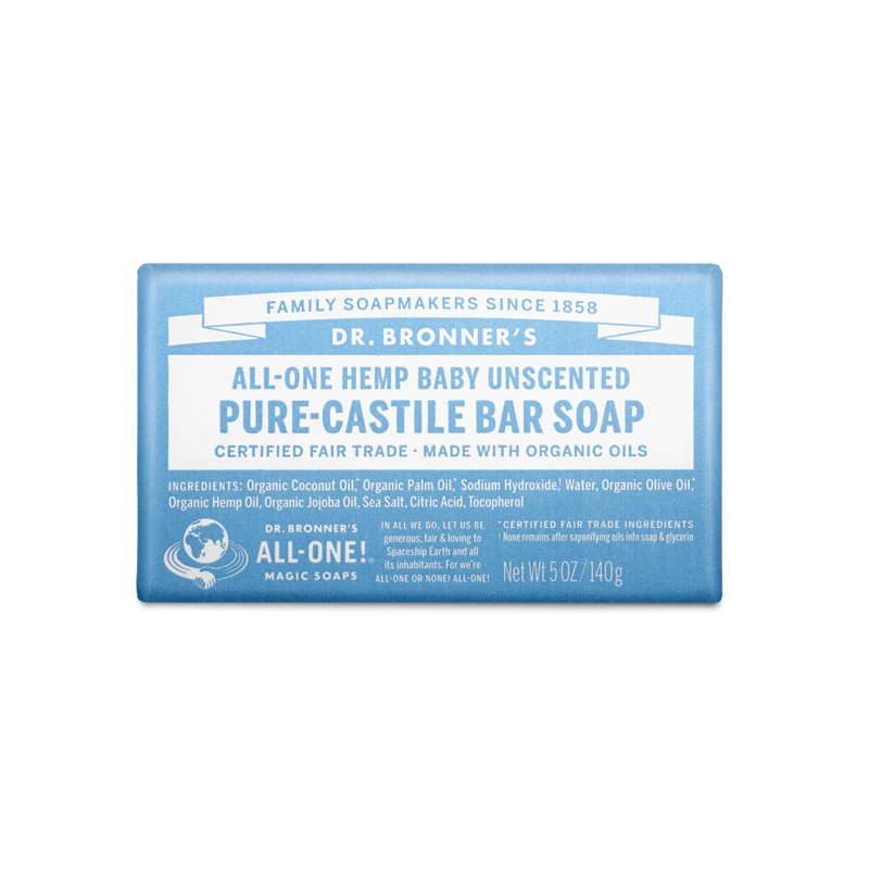Dr. Bronner's Magic Soaps Unscented Baby-Mild Pure Castile Bar Soap (1- Bar 140g) (jit) - Pantree