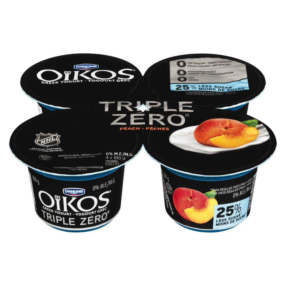 Danone Oikos Triple Zero Peach Greek Yogurt (24 Pack) (6-4 pk (100 g) ) - Pantree