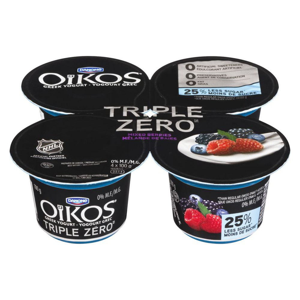 Danone Oikos Triple Zero Mixed Berry Greek Yogurt (24 Pack) ( 6-4 pk (100 g)) - Pantree