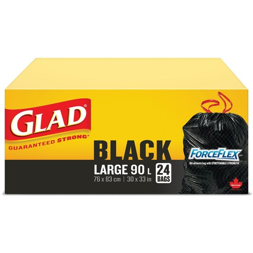 Glad ForceFlex Trash Bag (Large Size - 90 L - 30" (762 mm) Width x 33" (838.20 mm) Length - Black - 24/Pack - Garbage) (jit) - Pantree