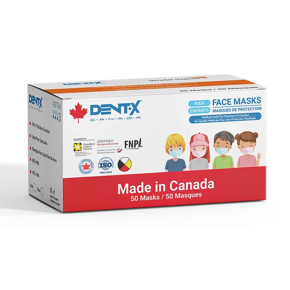 Dent-X Kids ASTM Level 3 Disposable Medical Grade Face Masks With Earloops (50 Small Size Masks Per Box (Made In Canada)) - Pantree