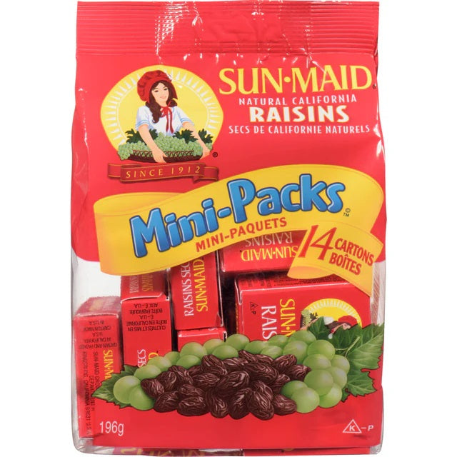 Sunmaid - Mini Raisins Box 14 Pack (12/196gr) - (168x14 g Boxes Per case) - Pantree