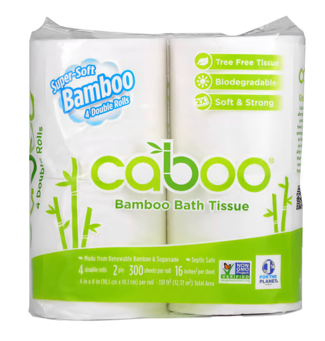 Caboo Bathroom Tissue 2 ply, 300 Sheets- 100% Treeless Paper - Made with Bamboo & Sugarcane (10 - 4 Rolls) - Pantree