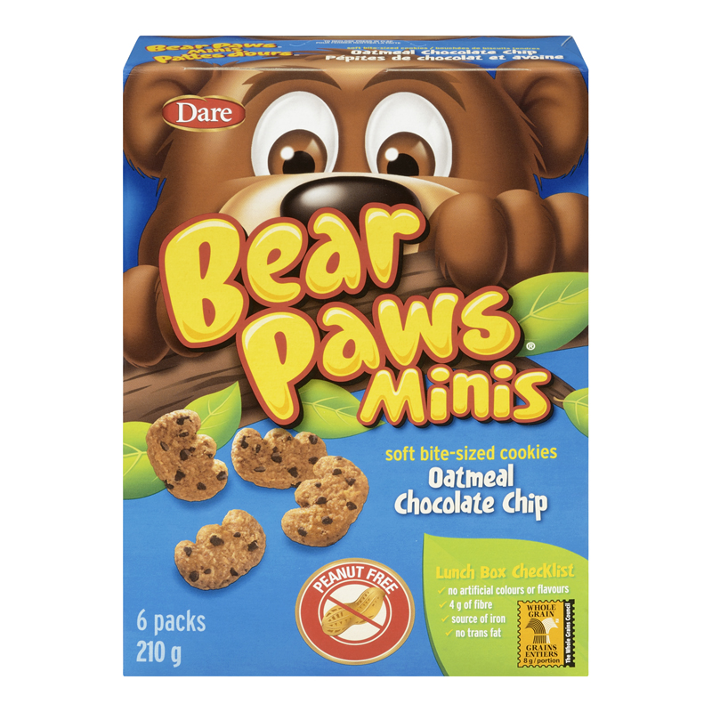Dare Bear Paw Minis Oatmeal Chocolate Chip (Peanut Free) (12-210 g (72 Pouches)) (jit) - Pantree