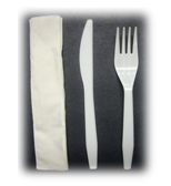 Cutlery Kit White 3-piece Medium Weight (Fork, Knife & Napkin) (500 Kits) (jit) - Pantree