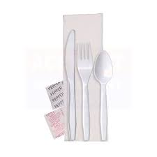 Cutlery Kit Medium 6 Piece -White Medium Weight (Fork, Knife, Tea Spoon, Salt & Pepper, White Napkin) (500 Per Case) (jit) - Pantree