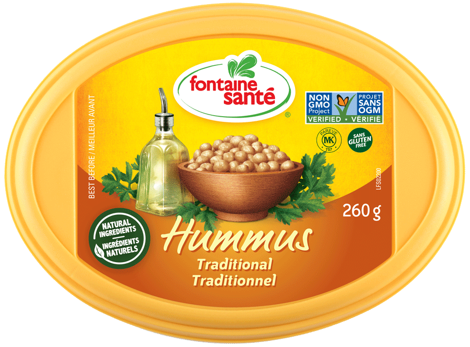 Fontaine Santé Hummus Traditional (Refrigerated, Non-GMO, Gluten Free, Kosher, Vegan) (12-260 g) (jit) - Pantree