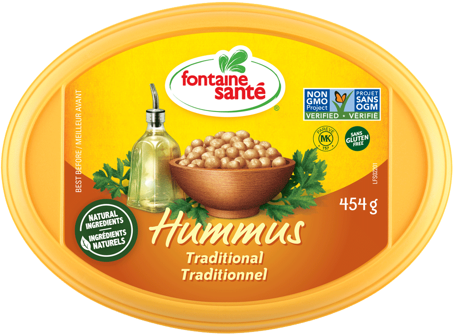 Fontaine Santé Hummus Traditional (Refrigerated, Non-GMO, Gluten Free, Kosher, Vegan) (12-454 g) (jit) - Pantree