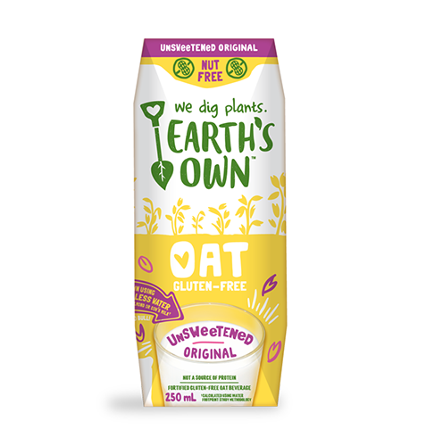 Earth's Own Oat Milk Unsweetened Original UHT (Gluten Free, Non-GMO, Nut Free, Dairy Free, Soy Free, Vegan) (24-250 mL) (jit) - Pantree