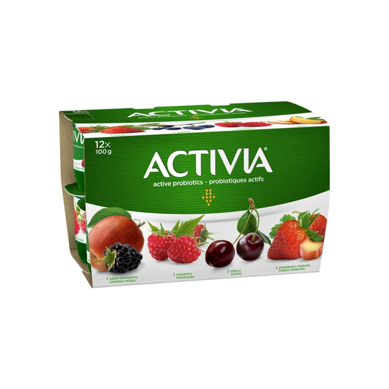 Danone Activia Cherry Apple Blackberry Strawberry Rhubarb Yogurt (4-12 pk (100 g)) (jit) - Pantree