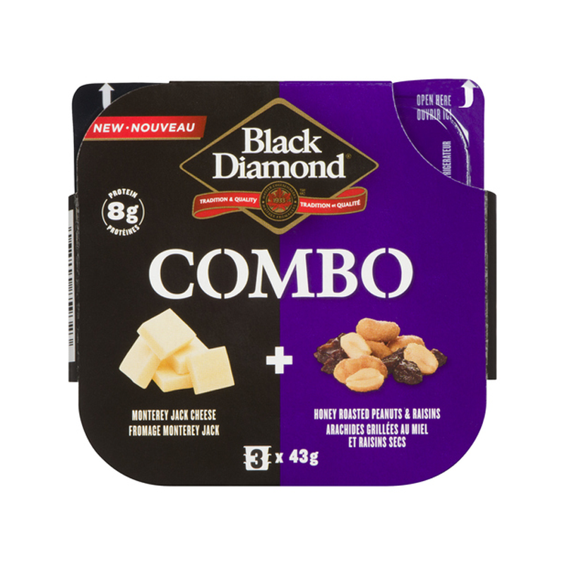 Black Diamond Combo - (85932) Monterey Jack Cheese, Honey Roasted Peanuts & Raisins (12x43g) - Pantree