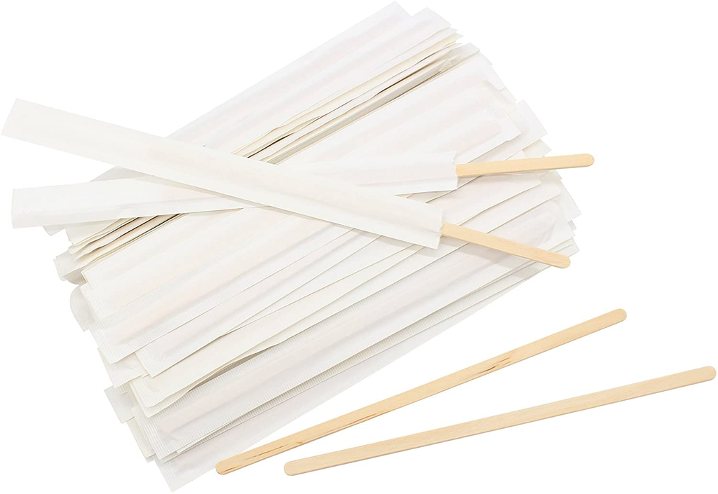 Stir Sticks -"INDIVIDUALLY"  Wrapped Wood 7" (500 pack) - Pantree