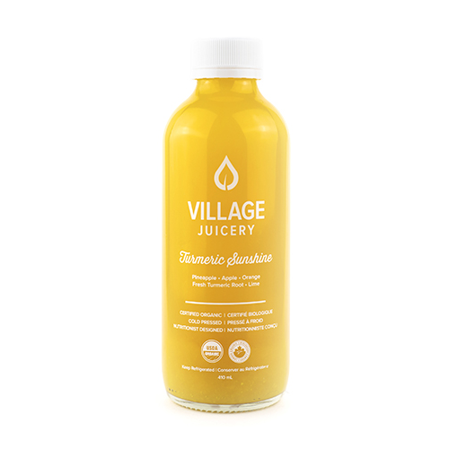 Village Juicery Cold Pressed Juice Turmeric Sunshine- 7 Day Shelf Life (Refrigerated, Organic, Non-GMO, Raw) - 410mL (jit) - Pantree